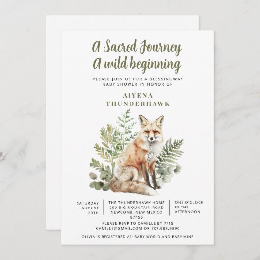 リトルキツネスピリット祝福ウェイベビーシャワー 招待状 (正面/裏面)