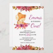 リトルキツネフローラ1st誕生日パーティの招待状 招待状 (正面/裏面)