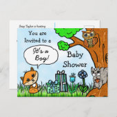 リトルキツネボーイズベビーシャワー招待状 ポストカード (正面/裏面)