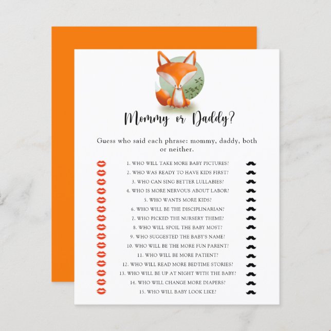 リトルキツネCub – ママまたはパパの赤ちゃんシャワーゲーム (正面/裏面)