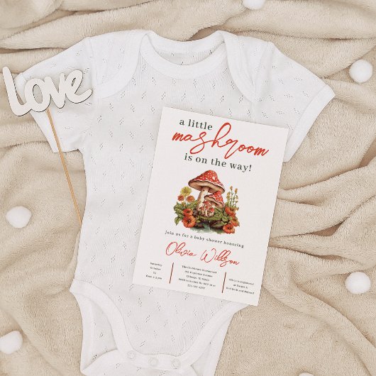 リトルキノコ秋ミニマルレトロベビーシャワー 招待状