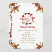 リトルキノコ秋秋の最初の誕生日の招待 シーズンカード (正面/裏面)