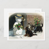 リトルキャッツのまわりにクリスマス雪だるまヴィンテージ ポストカード (正面/裏面)