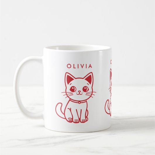 リトルキャット（全ての色を変更可能）+ 名前 コーヒーマグカップ (左)