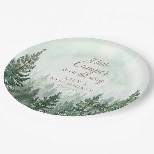 リトルキャンパー素朴パインツリーフォレスト赤ちゃんシャワー ペーパープレート (アングル)