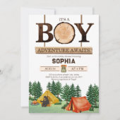 リトルキャンパー素朴ボーイ赤ちゃんシャワーウッドランド 招待状 (正面)