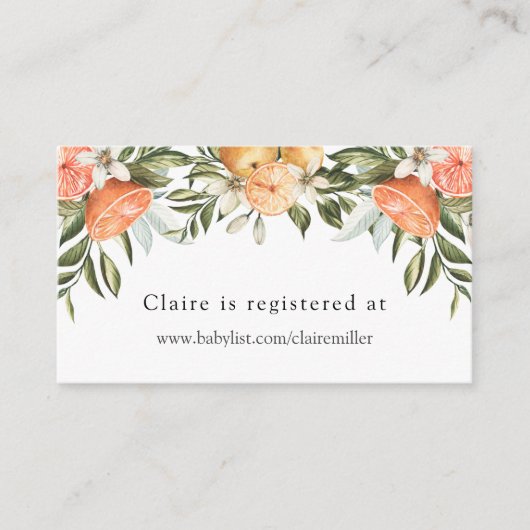 リトルキューティオレンジ ベビーシャワーレジストリー エンクロージャーカード (正面)