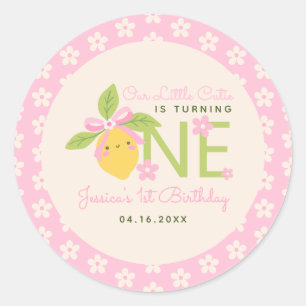リトルキューティレモン フルーツ ピンク 1歳 誕生日パーティー ラウンドシール