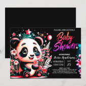 リトルキューティーピンクパンダドリームガールベビーシャワー 招待状 (正面/裏面)