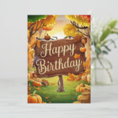 リトルキュートメープルリーフオータム秋ハッピーバースデー カード (スタンド正面)