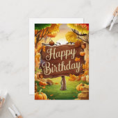 リトルキュートメープルリーフオータム秋ハッピーバースデー カード (正面/裏面インサイチュ)