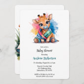 リトルキリンおしゃぶり及び毛布ベビーシャワー 招待状 (正面/裏面)