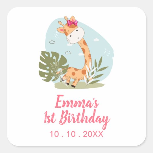 リトルキリン(ガールサファリアニマル)誕生日 スクエアシール (正面)
