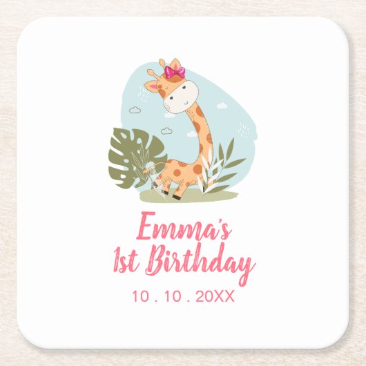 リトルキリン（ガールサファリアニマル）誕生日 スクエアペーパーコースター (正面)