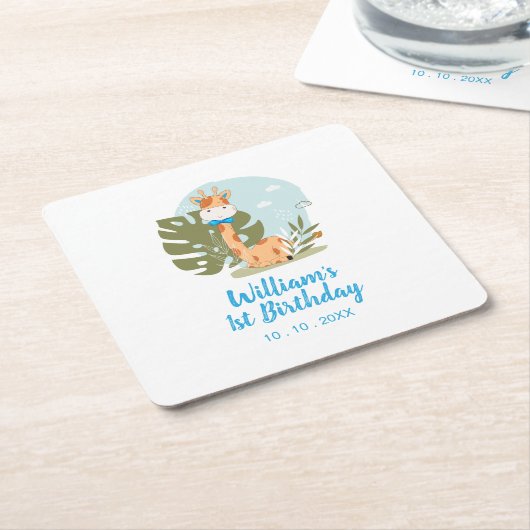 リトルキリン（ボーイサファリアニマル）誕生日 スクエアペーパーコースター (アングル)