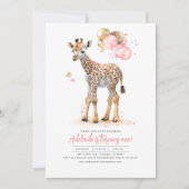 リトルキレーフピンク&ブラウンガール誕生日 招待状 (正面)