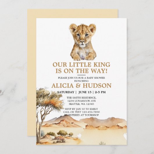 リトルキングライオンキュブサファリベイビーシャワー 招待状 (正面/裏面)
