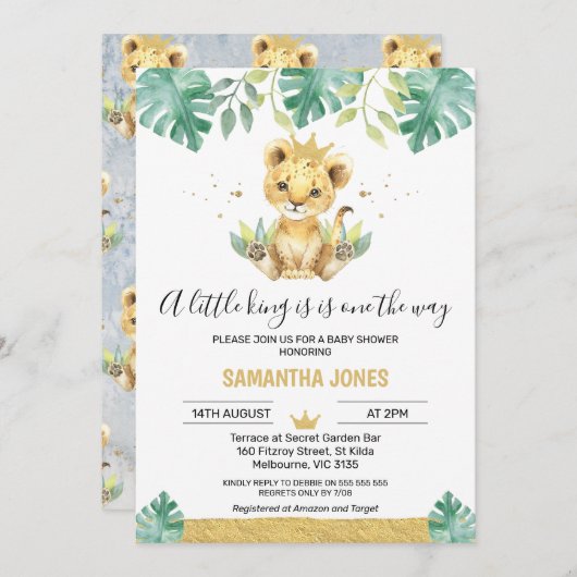 リトルキングライオンクラウンベビーシャワー招待状 招待状 (正面/裏面)