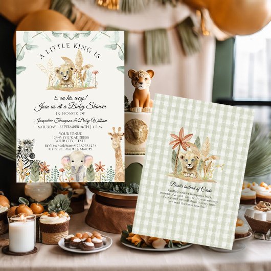 リトルキングライオンゼブラジラフェサファリベイビーシャワー 招待状