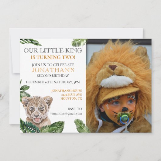 リトルキングライオンフォトバースデーパーティー 招待状 (正面)