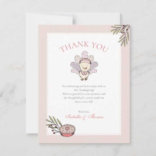 リトルキーガール秋ベビーシャワーサンキューカード 招待状 (正面)