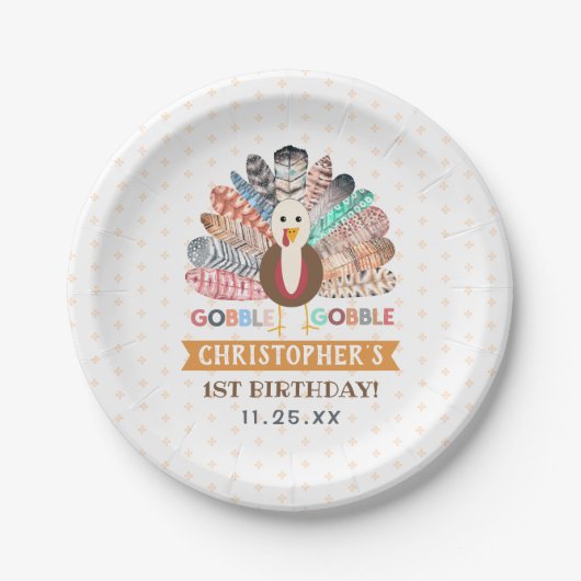 リトルキーサンクスギビング任意の年齢誕生日 ペーパープレート (正面)