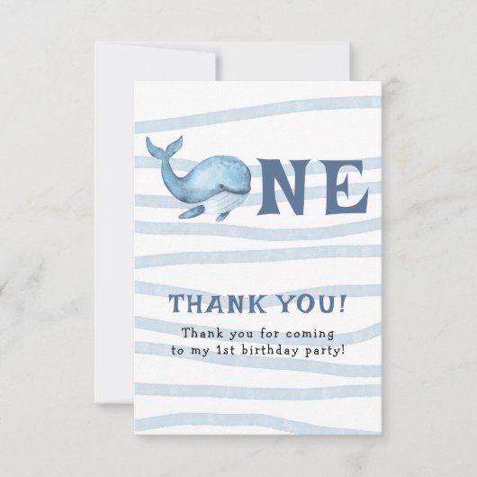 リトルクジラ海の下の最初の誕生日 サンキューカード (正面)