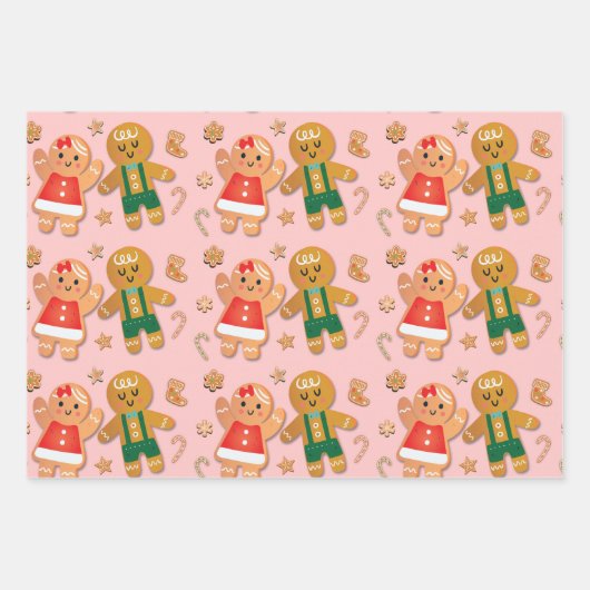 リトルクッキークリスマスジンジャーブレッド女の子の男の子 ラッピングペーパーシート (正面3)