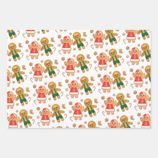リトルクッキークリスマスジンジャーブレッド女の子の男の子 ラッピングペーパーシート (正面)