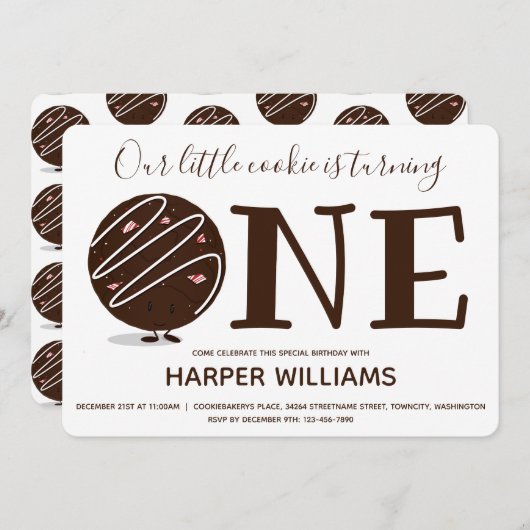 リトルクッキーターニングワンファースト誕生日 招待状 (正面/裏面)