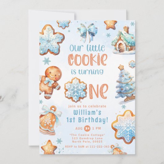リトルクッキーブルーボーイ1stバースデークリスマス 招待状 (正面)