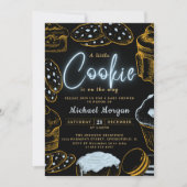 リトルクッキー男の赤ちゃんブルー&ブラックベビーシャワー 招待状 (正面)