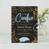 リトルクッキー男の赤ちゃんブルー&ブラックベビーシャワー 招待状 (スタンド正面)