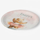 リトルクマのバレリーナ水の色ピンク誕生日 ペーパープレート (アングル)