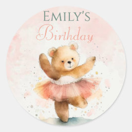 リトルクマのバレリーナ水の色ピンク誕生日 ラウンドシール