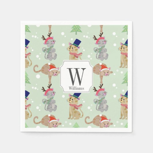 リトルクリスマスの上品な猫のデザイン スタンダードカクテルナプキン (正面)