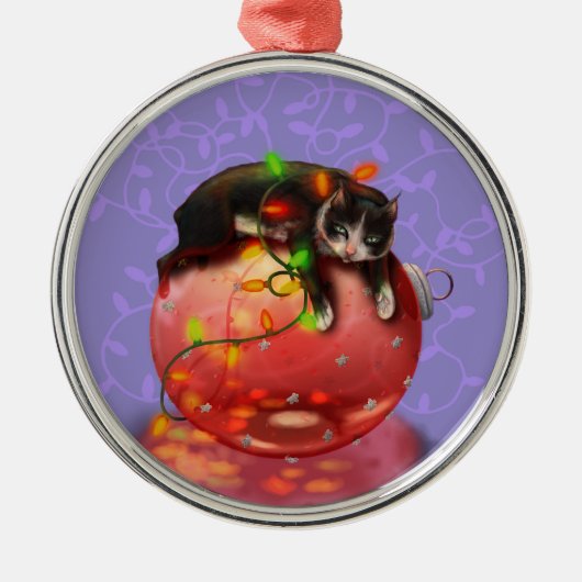 リトルクリスマスキャットライトガーランドウィンター魔法 メタルオーナメント (正面)