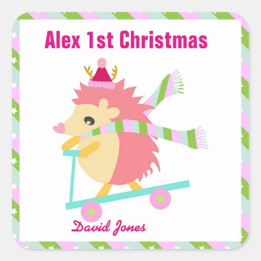 リトルクリスマスヘッドホッグ スクエアシール (正面)