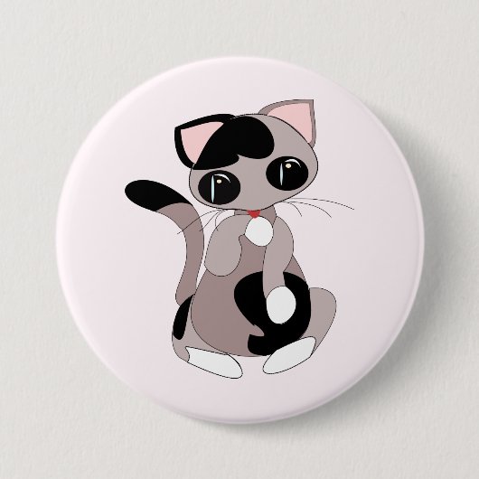 リトルクリーニング猫ピンクボタンあなたの色 缶バッジ (正面)