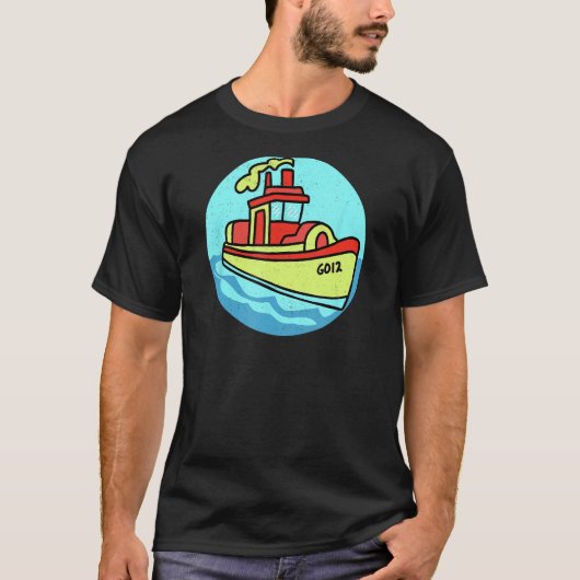 リトルクールタグボートスケッチオンザウォーターおもしろい夏 Tシャツ (正面)