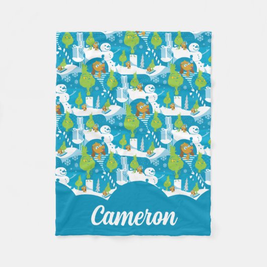 リトルグインチ |グラニメリーマスティール(緑がかった色)パターン フリースブランケット (正面)