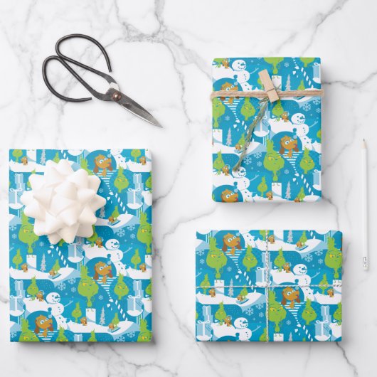 リトルグインチ |グラニメリーマスティール（緑がかった色）パターン ラッピングペーパーシート (正面)