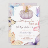 リトルグリッターカボチャ蝶ベビーシャワー 招待状 (正面/裏面)