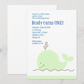 リトルグリーンクジラ 5x7 誕生日招待状 招待状 (正面/裏面)