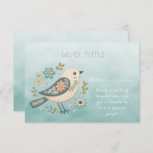 リトルグリーンバードフローラ赤ちゃんシャワー エンクロージャーカード (正面/裏面)