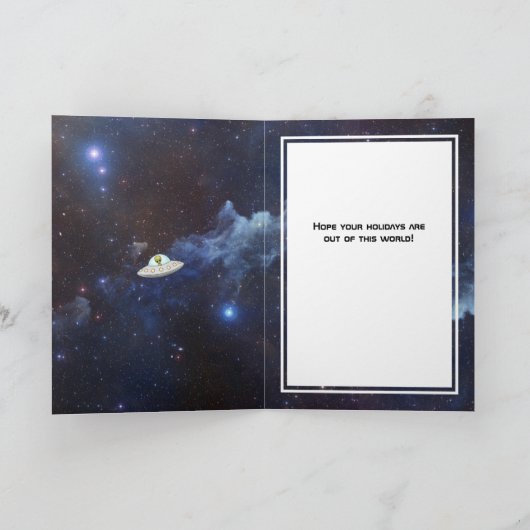 リトルグリーンマンエイリアン宇宙ホリデークリスマス シーズンカード (内部)