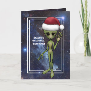 リトルグリーンマンエイリアン宇宙ホリデークリスマス シーズンカード