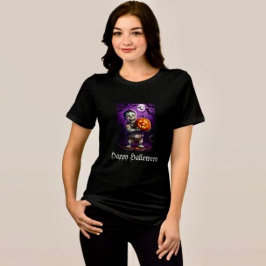 リトルグリーンモンスターとカボチャの友達 トライブレンドTシャツ