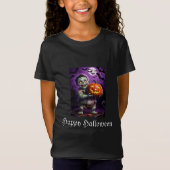 リトルグリーンモンスターとカボチャの友達 Tシャツ (正面)