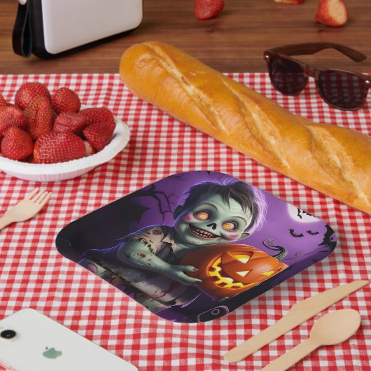 リトルグリーンモンスターカボチャの友人 ペーパープレート (ピクニック)